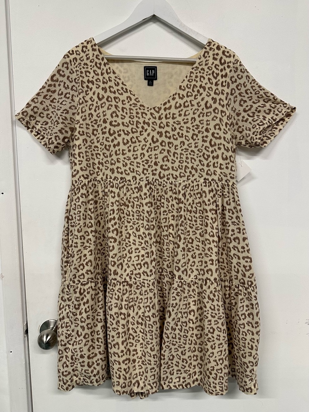 Gap Leopard Print Cotton Dress Tiered Babydoll Mini Medium Tall Summer Boho